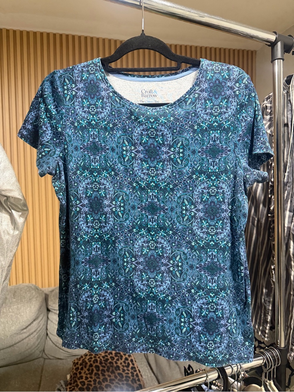 Croft & Barrow Blue Patterned Short-Sleeve Tee M #205